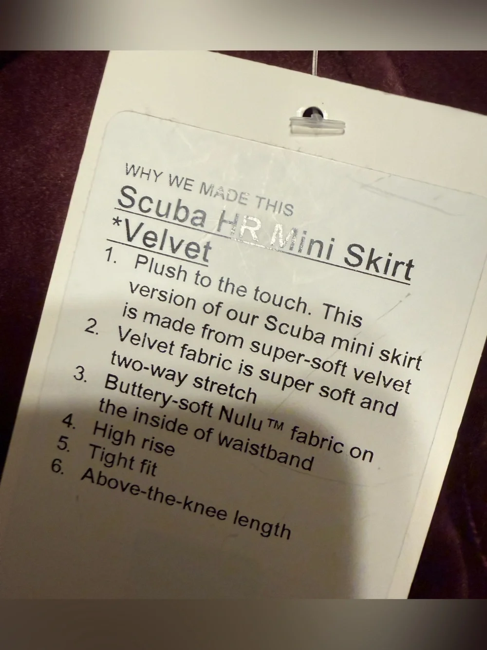 Lululemon Burgundy Velvet-Look Skirt - Scuba Mini - Picture 5 of 8